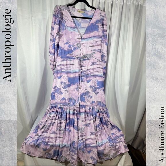 ANTHROPOLOGIE BY BOAMAR THE RIVERIA MAXI DRESS IN SEASCAPE NEW LARGE NWOT - Picture 7 of 11